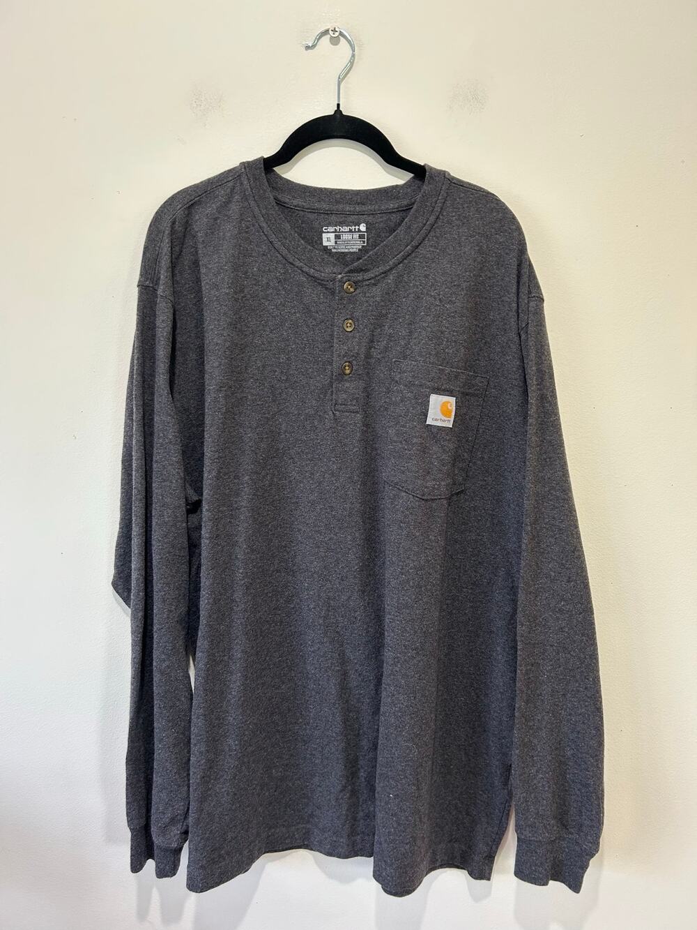 Carhartt long sleeve henley t shirt mens XL loose fit dark grey